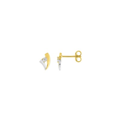 Puces d'oreilles en or jaune rhodié et oxydes de zirconium