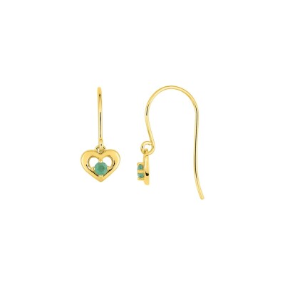 Boucles d'oreilles crochet en or jaune et émeraudes