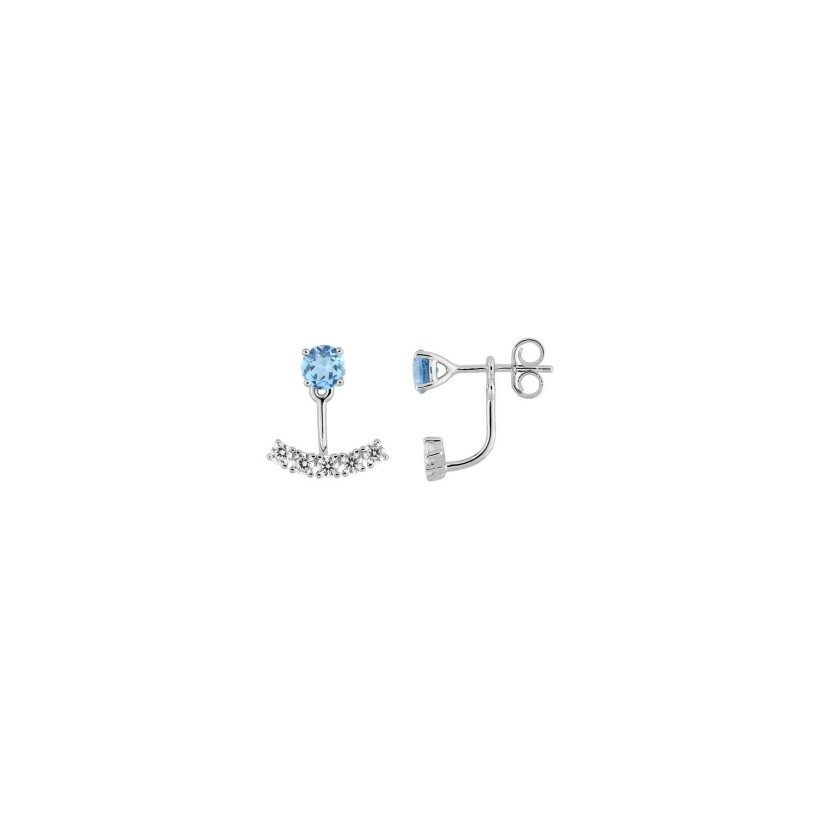 Boucles d'oreilles pendantes en or blanc, topazes et oxydes de zirconium