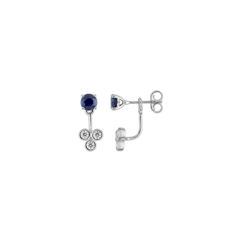 Boucles d'oreilles en or blanc, saphirs et oxydes de zirconium