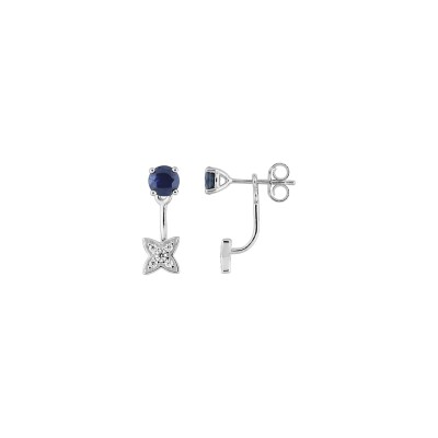 Puces d'oreilles en or blanc, saphirs et oxydes de zirconium