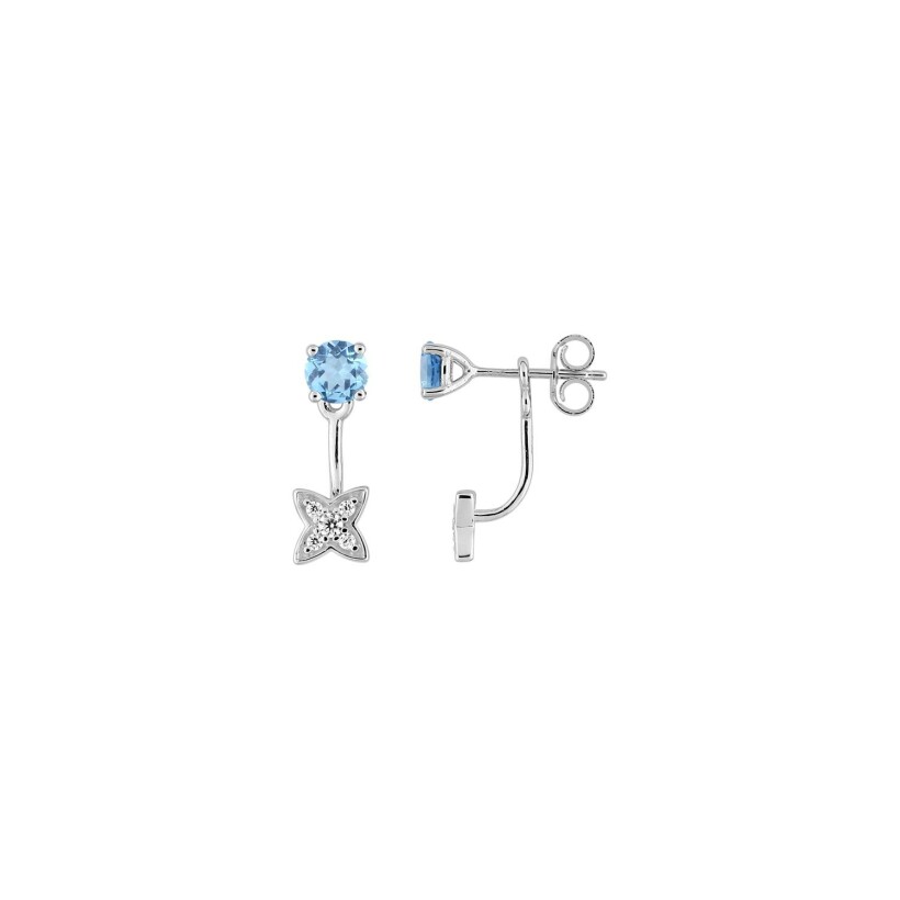 Boucles d'oreilles pendantes en or blanc, topazes et oxydes de zirconium