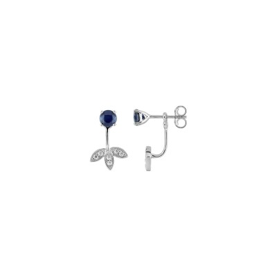 Boucles d'oreilles en or blanc, saphirs et oxydes de zirconium