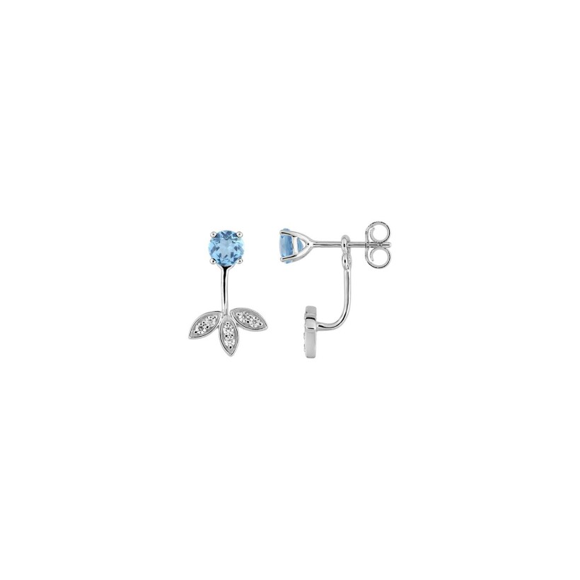 Boucles d'oreilles pendantes en or blanc, topazes et oxydes de zirconium