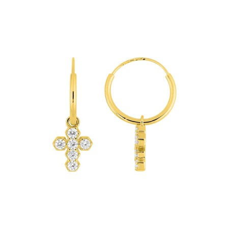 Boucles d'oreilles créoles en or jaune et oxydes de zirconium