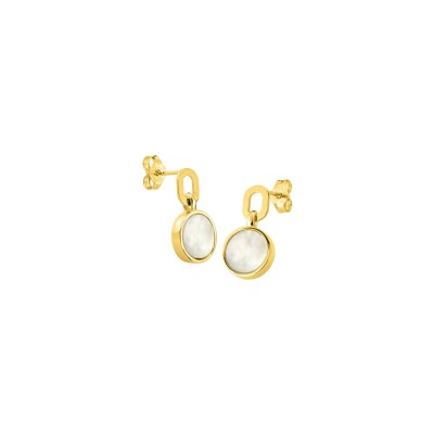Boucles d'oreilles pendantes en or jaune et nacre