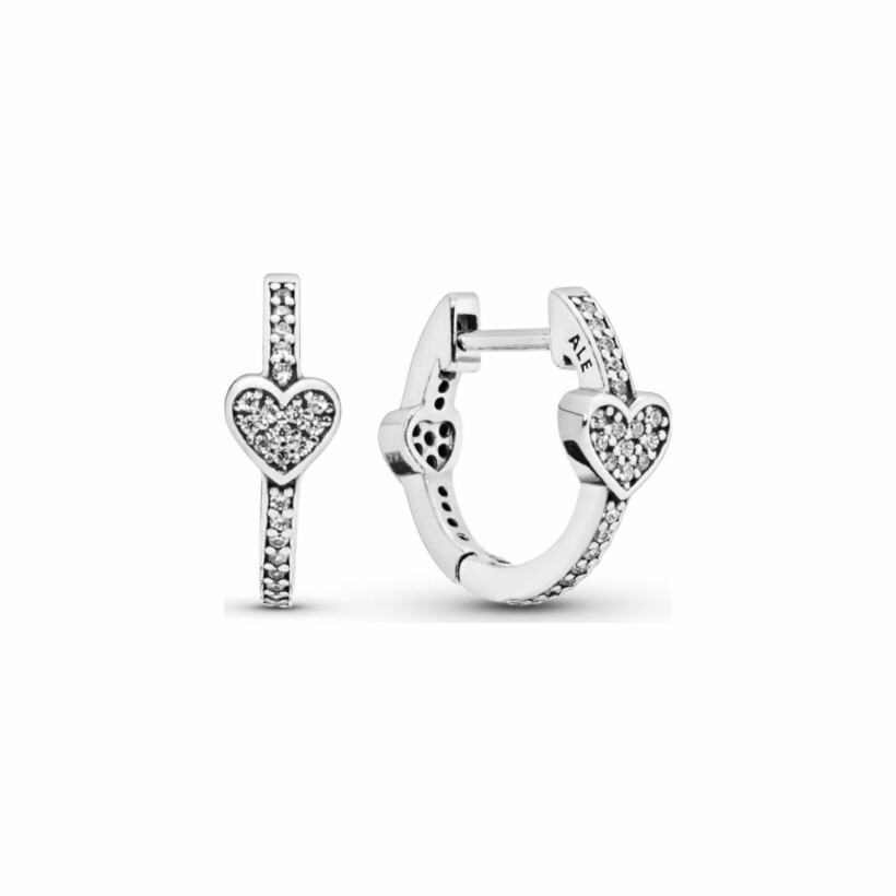 Boucles d'oreilles créoles Pandora People cœur pavé en argent et oxyde de zirconium