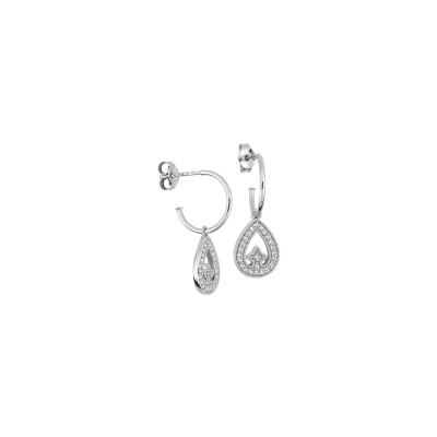 Boucles d'oreilles demi créoles en or blanc et oxyde de zirconium
