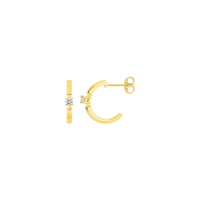 Boucles d'oreilles demi créoles en or jaune et diamant 0.10ct