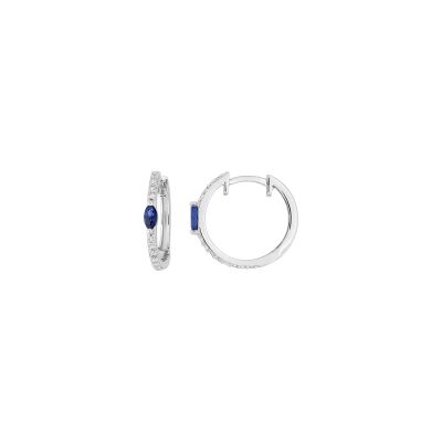Boucles d'oreilles créoles en or blanc, saphir et diamant 0.20ct