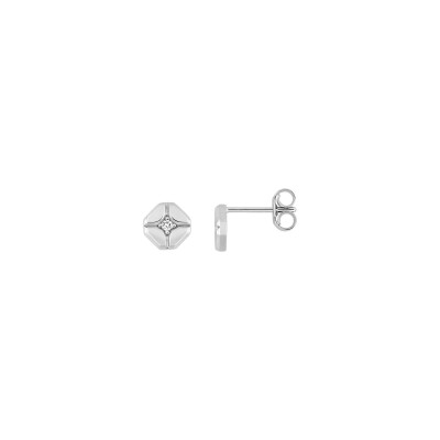 Clous d'oreilles en or blanc et diamant 0.03ct