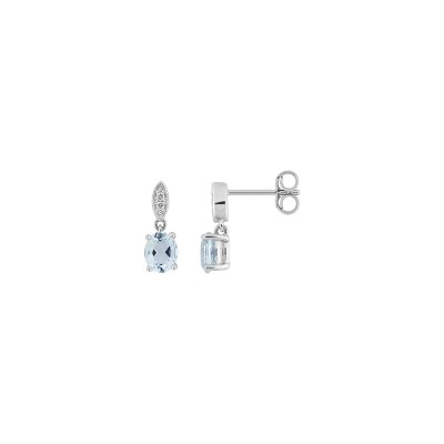 Boucles d'oreilles pendantes en or blanc, aquaprase et diamant 0.02ct