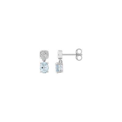 Boucles d'oreilles pendantes en or blanc, aquaprase et diamant 0.05ct