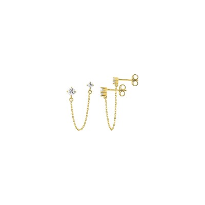 Boucles d'oreilles pendantes en or jaune et oxyde de zirconium