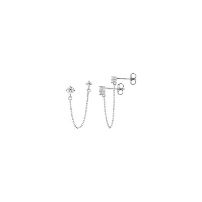 Boucles d'oreilles pendantes en or blanc et oxyde de zirconium