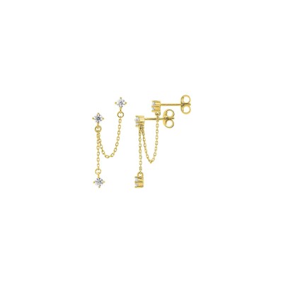 Boucles d'oreilles pendantes en or jaune et oxyde de zirconium