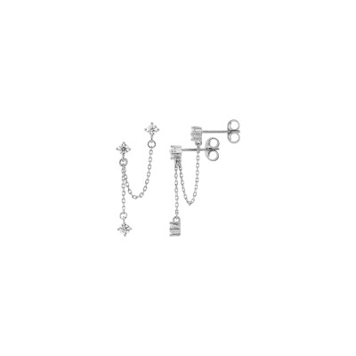 Boucles d'oreilles pendantes en or blanc et oxyde de zirconium
