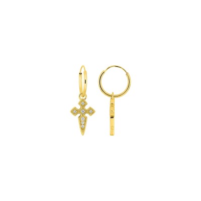Boucles d'oreilles créoles en or jaune et oxyde de zirconium