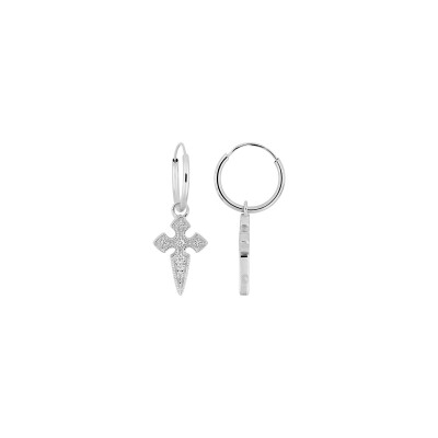 Boucles d'oreilles créoles en or blanc et oxyde de zirconium