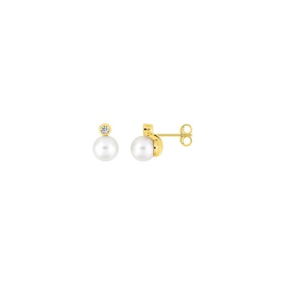 Clous d'oreilles  en or jaune et oxyde de zirconium