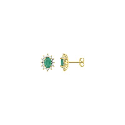 Clous d'oreilles en or jaune, émeraude et oxyde de zirconium