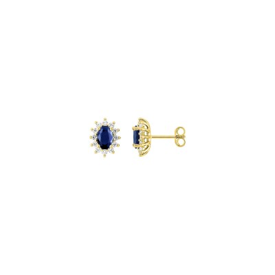 Clous d'oreilles en or jaune, saphir et oxyde de zirconium