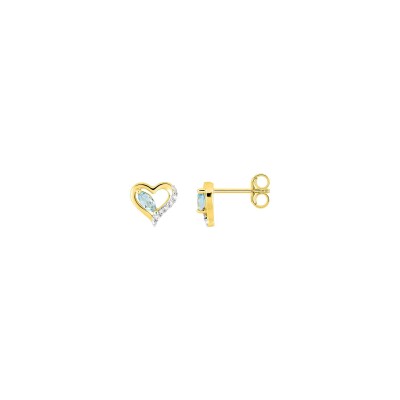 Boucles d'oreilles clous en or jaune, oxyde de zirconium et topaze