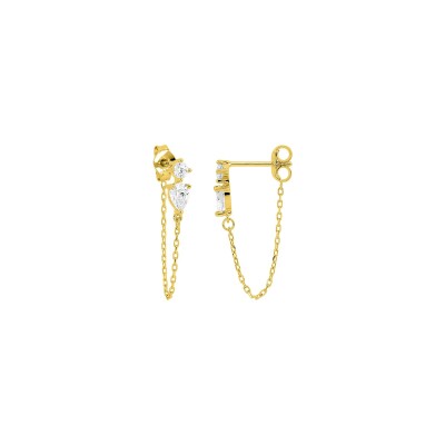 Boucles d'oreilles pendantes en or jaune et oxyde de zirconium
