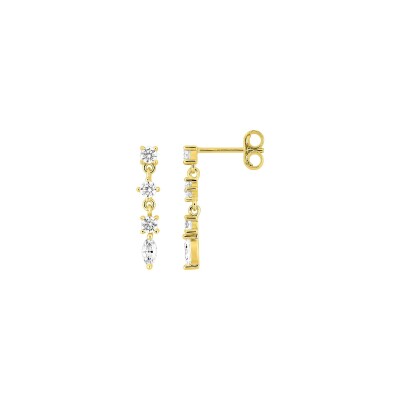 Boucles d'oreilles pendantes en or jaune et oxyde de zirconium