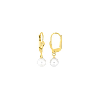 Boucles d'oreilles dormeuses en or jaune et perle de culture