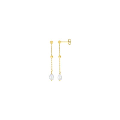 Boucles d'oreilles pendantes en or jaune et perle de culture d'eau douce