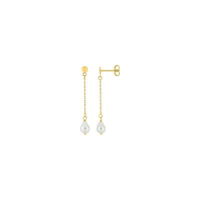 Boucles d'oreilles pendantes en or jaune et perle de culture d'eau douce