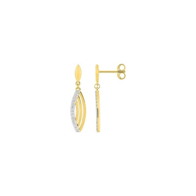 Boucles d'oreilles pendantes en or jaune rhodié et oxyde de zirconium