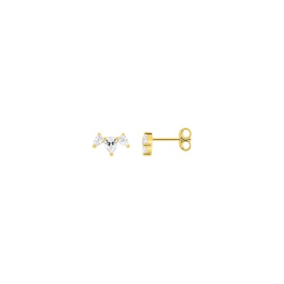 Boucles d'oreilles clous en or jaune et oxyde de zirconium