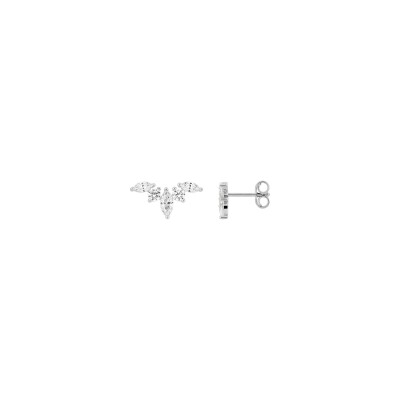 Boucles d'oreilles clous en or blanc et oxyde de zirconium