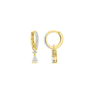 Boucles d'oreilles créoles en or jaune rhodié et oxyde de zirconium