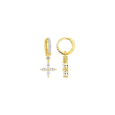 Boucles d'oreilles créoles en or jaune rhodié et oxyde de zirconium