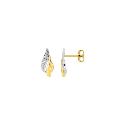 Boucles d'oreilles clous en or jaune rhodié et oxyde de zirconium