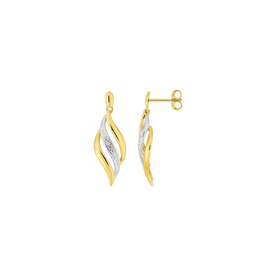 Boucles d'oreilles pendantes en or jaune rhodié et oxyde de zirconium