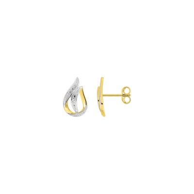Boucles d'oreilles clous en or jaune rhodié et oxyde de zirconium