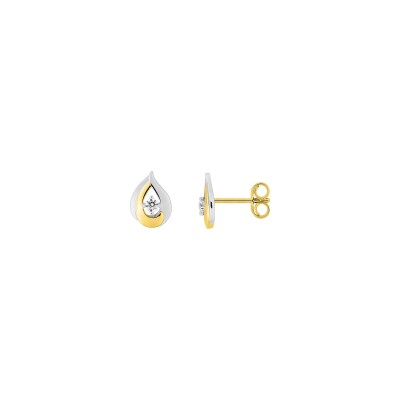 Boucles d'oreilles clous en or jaune rhodié et oxyde de zirconium