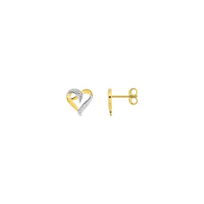 Boucles d'oreilles clous en or jaune rhodié et oxyde de zirconium