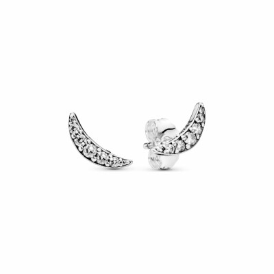 Boucles d'oreilles clous Pandora Passions croissant de lune scintillant en argent et oxyde de zirconium