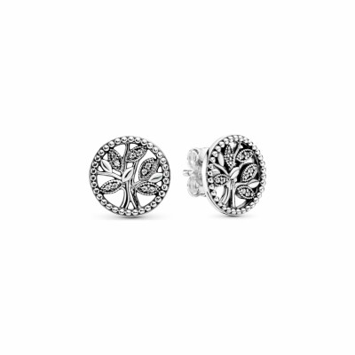 Boucles d'oreilles clous Pandora People arbre de vie scintillant en argent et oxyde de zirconium