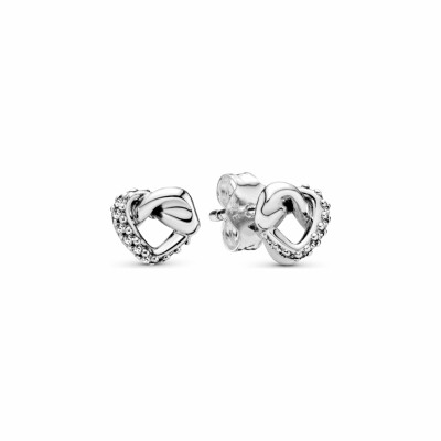 Boucles d'oreilles clous Pandora People cœurs noués en argent et oxyde de zirconium