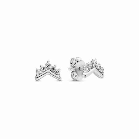 Boucles d'oreilles clous Pandora Wish vœu tiare en argent et oxyde de zirconium