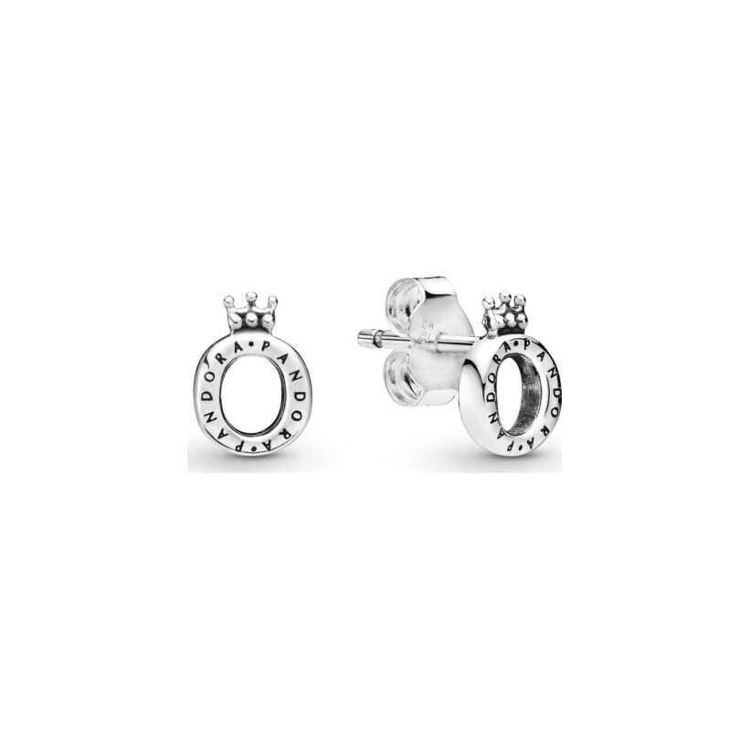 Boucles d'oreilles clous Pandora Signature o couronné poli en argent