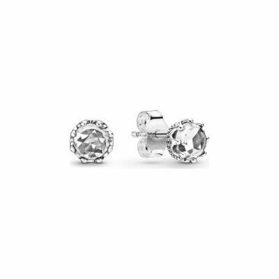 Boucles d'oreilles clous Pandora Signature couronne scintillante incolore en argent et oxyde de zirconium