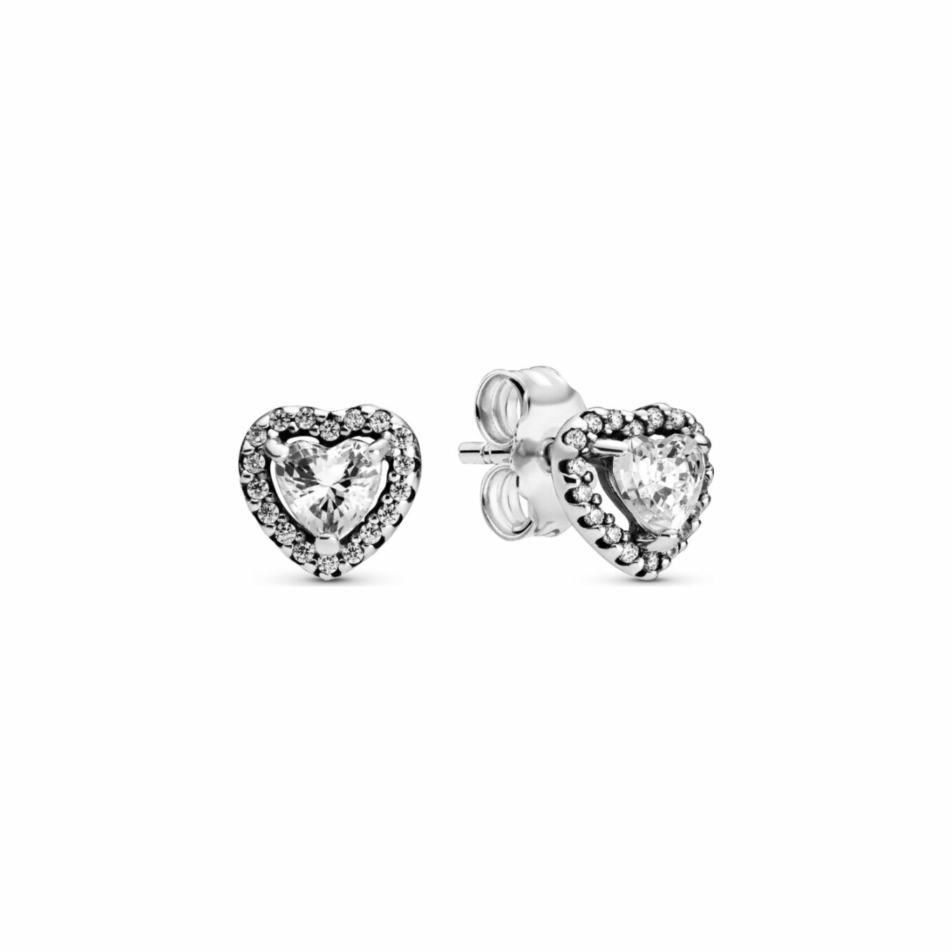 Boucles d'oreilles clous Pandora Timeless cœurs surélevés en argent et oxyde de zirconium