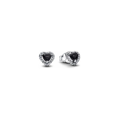 Boucles d'oreilles Pandora Cœurs Surélevés en argent et oxydes de zirconium